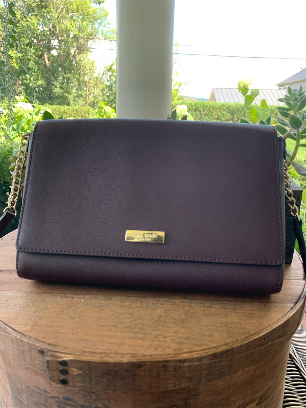 kate spade Plum Saffiano Leather Crossbody with Gold Chain